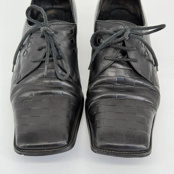 Vtg Guccini Women Leather Heeled Oxford Size 5.5 Square Toe Italy Model off Duty - Picture 4 of 12